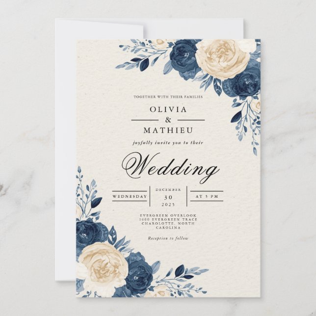 Invitation Marine Cream Floral Arch Mariage (Devant)