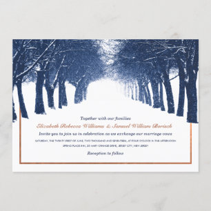 Invitation Marine Cuivre Hiver Arbres Avenue Mariage Inviter