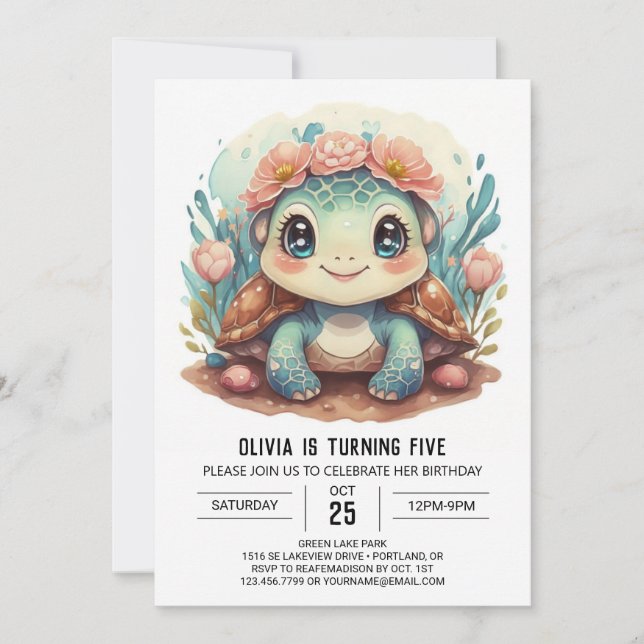 Invitation Marine Custom Turtle Girl Anniversaire (Devant)