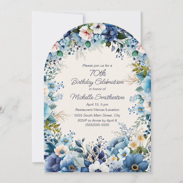 Invitation Marine Dusty Bleu Blanc Floral 70e Arc Anniversair (Devant)