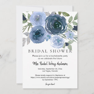 Invitation Marine Dusty Blue Boho Floral Photo Fête des marié