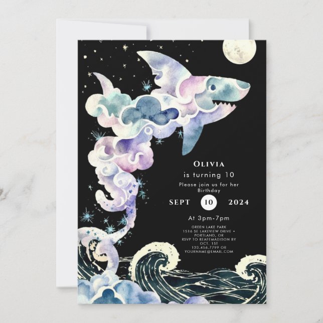 Invitation Marine Editable Requin simple Anniversaire (Devant)