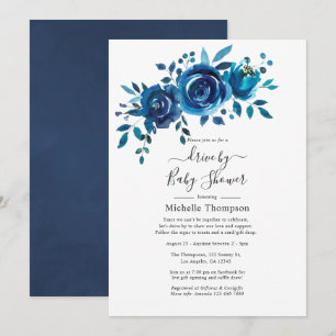 Invitation Marine et blanc Aquarelle Floral Drive par douche