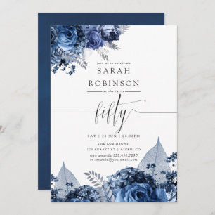 Invitation Marine et blanc avec huile d'argent 50e anniversai