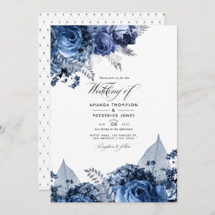 Invitation Marine et blanc avec Mariage à huile d'argent