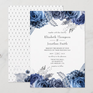 Invitation Marine et blanc avec Mariage floral à huile d'arge