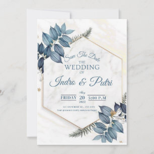 Invitation Marine et bleu clair aquarelle florale tout en un