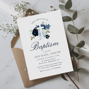 invitation marine et bleu poussiéreux baptême flor
