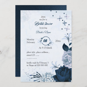 Invitation marine et bleu poussiéreux fleurs nuptiale