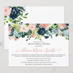 Invitation Marine et Blush Floral Drive Fête des mariées