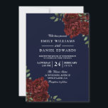 Invitation Marine et Bourgogne Rouge Romantique Rose Mariage<br><div class="desc">Marine & Bourgogne Rouge Romantique Rose Faire-part de mariage Voir la collection correspondante en magasin</div>