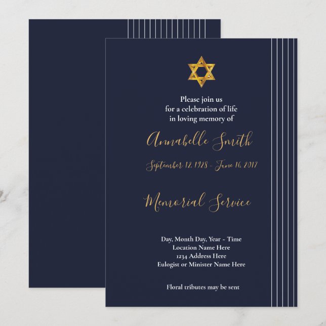 Invitation Marine et étoile d'or de David Love Memory (Devant / Derrière)