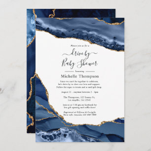 Invitation Marine et Gold Agate Drive par douche