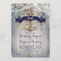 Marine et Gold Nautical Rustic Ancre Plage Mariage
