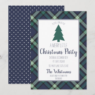Invitation Marine et Green Tartan Plaid, fête de Noël