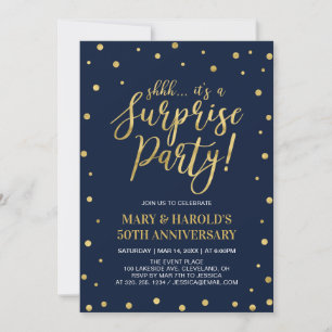 Invitation Marine et Or 50e anniversaire du Mariage surpris