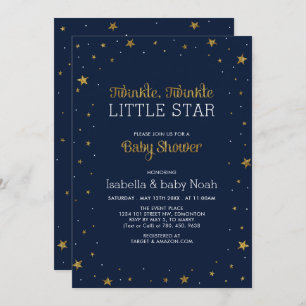 Invitation Marine et Or Baby shower Twinkle Little Star