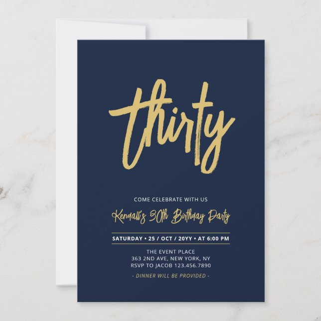 Invitation Marine et Or | Chic Trente 30e fête d'anniversaire (Devant)