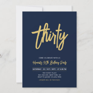 Invitation Marine et Or   Chic Trente 30e fête d'anniversaire