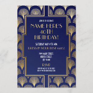 Invitation marine et or de partie de Gatsby d'anniversaire