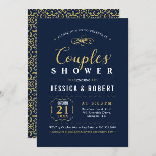Invitation Marine et Or   Élégant Wedding shower Couples