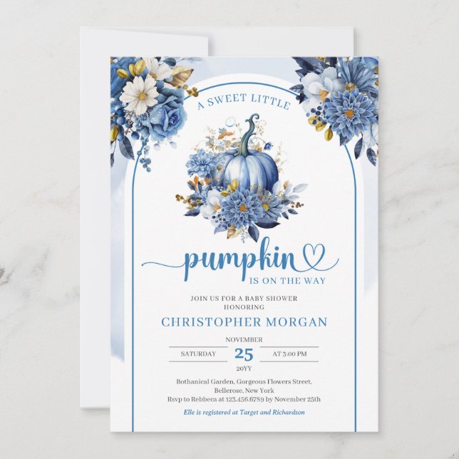Invitation Marine et or floral un peu citrouille wreath boho (Devant)