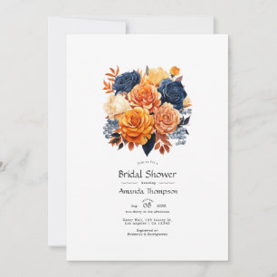 Invitation Marine et Orange Floral Fête des mariées