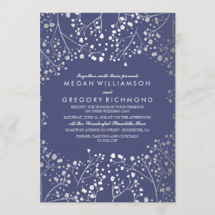 Invitation Marine et Silver Baby's Breath Simple Mariage