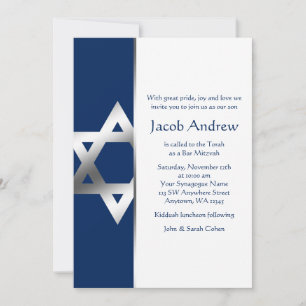 Invitation Marine et Silver Star de David Bar Mitzvah Invitat