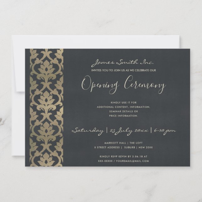 INVITATION MARINE FAUX ARGENT DAMASK GRAND CÉRÉMONIE D'OUVERT (Devant)