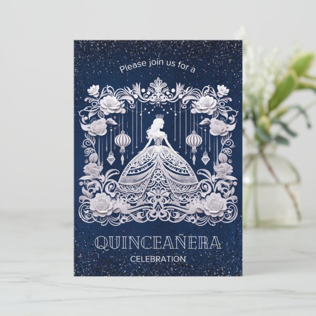 Invitation Marine Fleur bleue Princesse Robe Quinceanera (Debout devant)