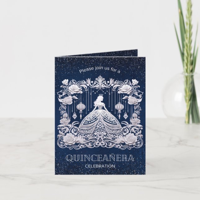 Invitation Marine Fleur bleue Princesse Robe Quinceanera (Devant)