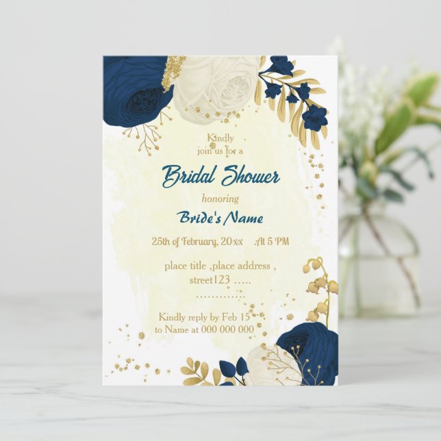 Invitation marine & fleurs blanches or nuptiale (Debout devant)