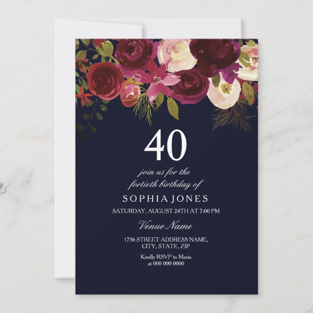 Invitation Marine & Fleurs Bourgogne 40e anniversaire Invitat (Devant)