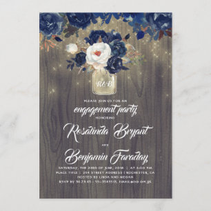 Invitation Marine Floral Mason Jar Rustic Engagement Party