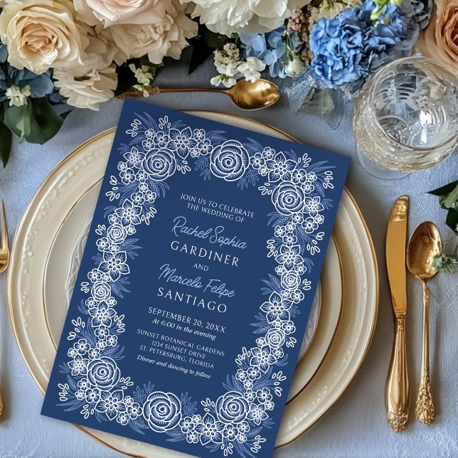 Invitation Marine Floral Rustic Mariage (Créateur téléchargé)