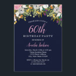 Invitation Marine Florale moderne rose 60e anniversaire<br><div class="desc">Plus jolies invitations d'anniversaire dans le Little Bayleigh Store!</div>