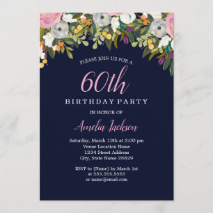 Invitation Marine Florale moderne rose 60e anniversaire