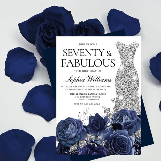 Invitation Marine Flowers & Silver Diamond Robe 70e anniversa (Créateur téléchargé)