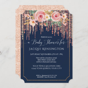 Invitation Marine Fringe Rose Or Blush Rose Floral Douche