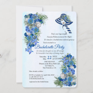 Invitation Marine géométrique - Bachelorette Fleurs Bleues