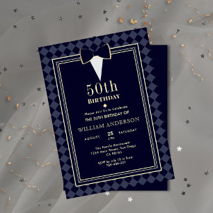 Invitation Marine glamour Blue & Gold Tuxedo âge de jalon
