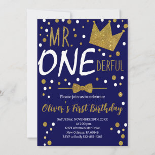Invitation Marine & Gold, M. Onederful Birthday, Pois