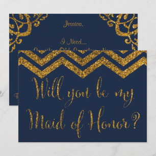 Invitation Marine & Gold Parties scintillant Serez-Vous Ma Fi