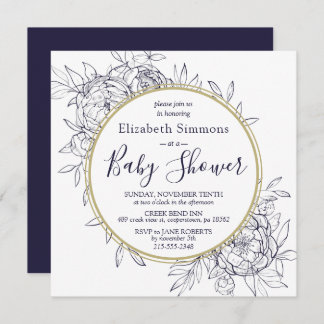 Invitation Marine & Gold Peony Moderne Baby shower en toile f