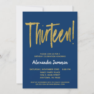 Invitation Marine Gold Script 13e anniversaire de fête Invita