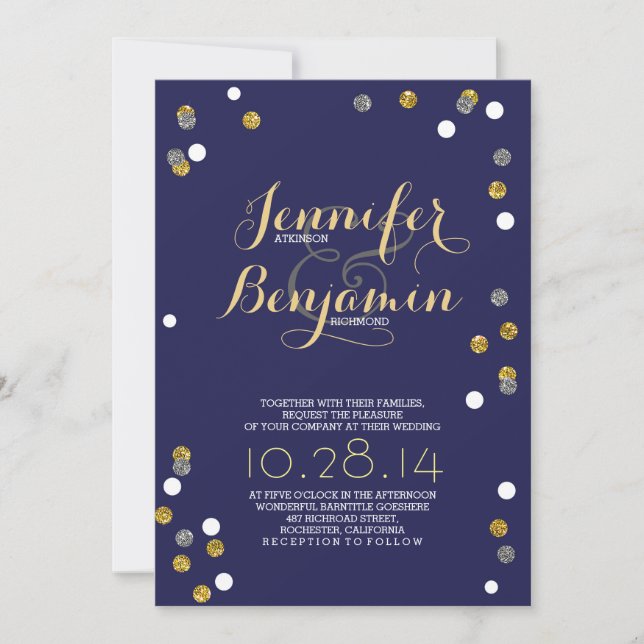 Invitation Marine Gold & Silver Confetti Mariage moderne Invi (Devant)