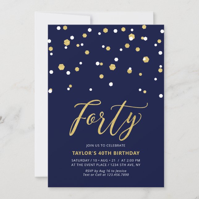 Invitation Marine & Gold Simple Quarante fête d'anniversaire  (Devant)