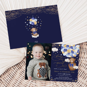 Invitation Marine Gold Teddy Bear Hot Air Balloon 1er anniver