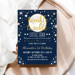Invitation Marine Gold Twinkle Little Star Moon 1er anniversa